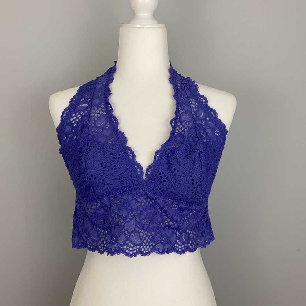 NWOT AERIE Lace Razorback Bralette Purple Blue L
